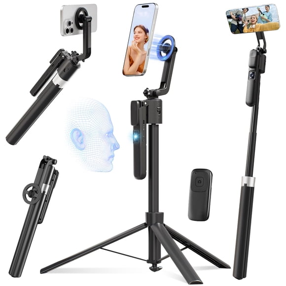 Magnetic Auto Face Tracking Selfie Stick Tripod for iPhone 70.9" Automatic Portable Phone Camera Tripod Stand with Remote, 360 Rotation Follows Your