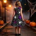 thumbnail image 6 of Girls Halloween Printed Dress Crew Neck Sleeveless Belted Back Zipper Costume Kids Trendy Casual A-Line Swing Dress Black 5-6 Years, 6 of 7