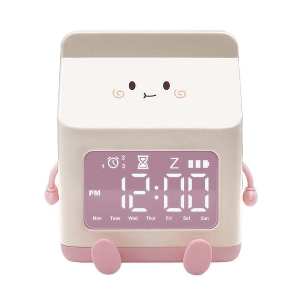 Reloj despertador para dormitorio, reloj de escritorio, pantalla semanal, temporizador silencioso, reloj digital creativo Rosa