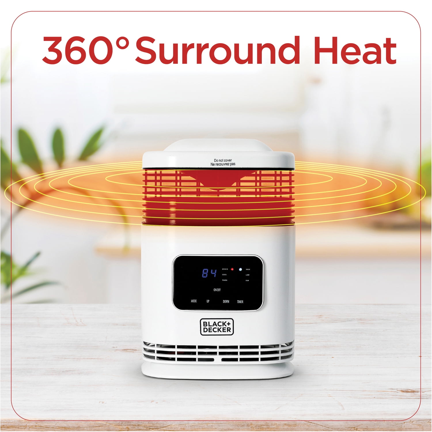 BLACK+DECKER 1,500-Watt-Max Mini 360° Surround Heater with Digital Display and Remote, White, BH1607