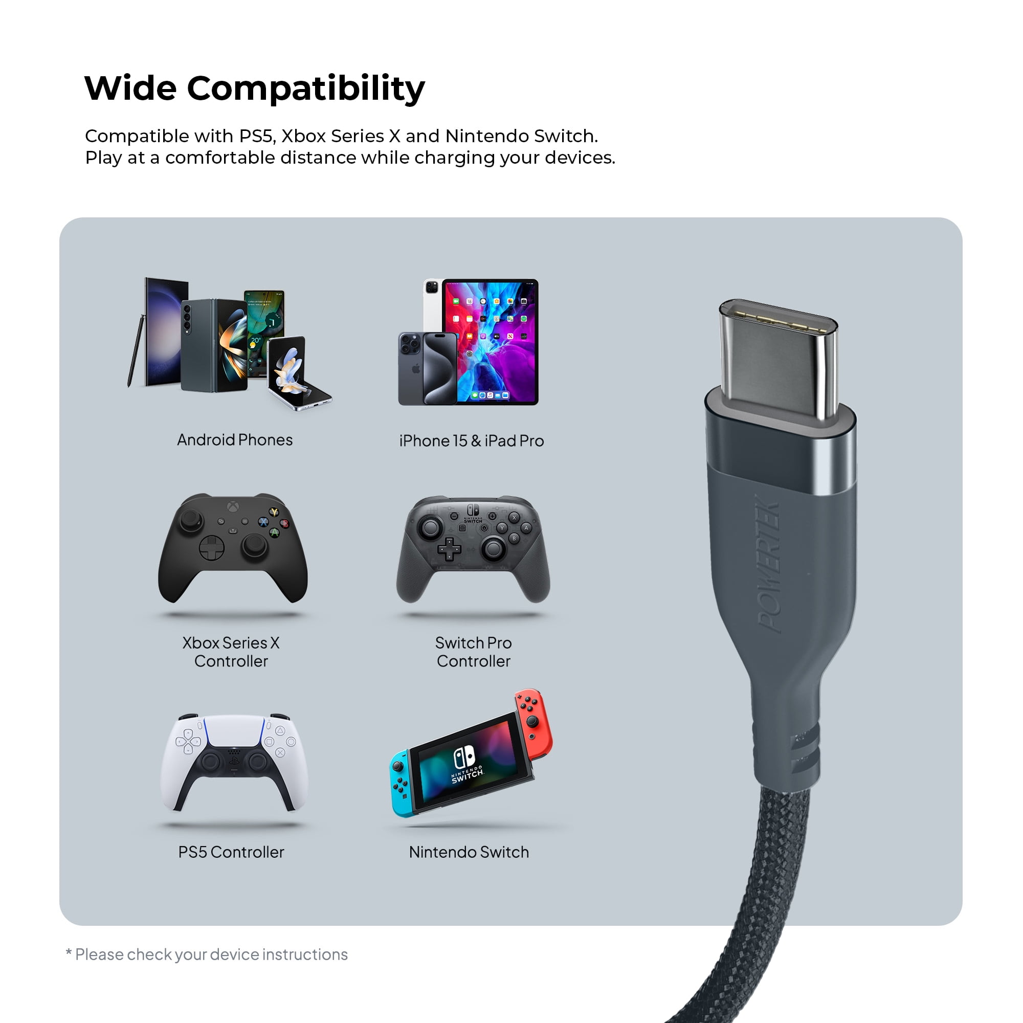 Liquipel Powertek Premium Braided USB-A to USB-C Cable - Grey