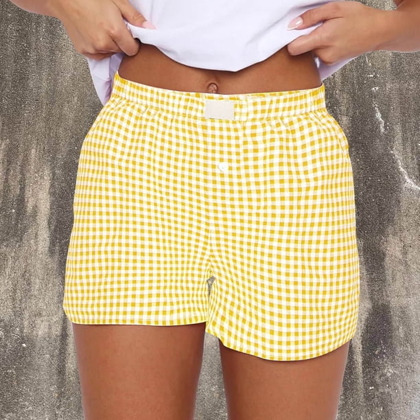 MKLEKYY Pantalones Cortos Para Mujer, Bonitos Pantalones Cortos De Pijama Con Botones Delanteros Y Estampado A Cuadros Suaves Para Dormir