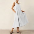 thumbnail image 4 of Vestido Corto para Mujeres Moda de Verano Sólido Cuello en V sin Mangas Bolsillo Plisado Vestido Casual Diario, 4 of 6