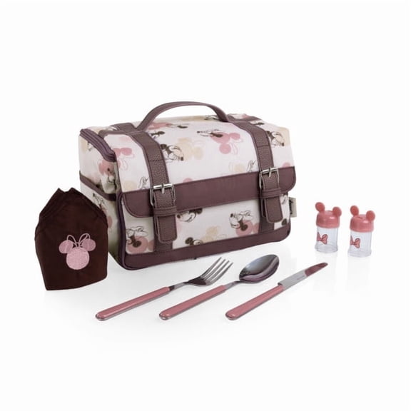 Oniva Disney Minnie Mouse - Lunch Bag with Picnic Set, (Beige with Vintage Pink Sketch)