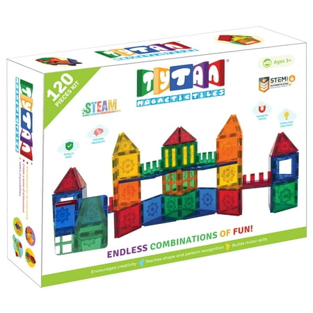 Tytan Tiles Magnetic Toy Tiles, 120 Pieces, STEM Certified | Ages Children to Adult 3+
