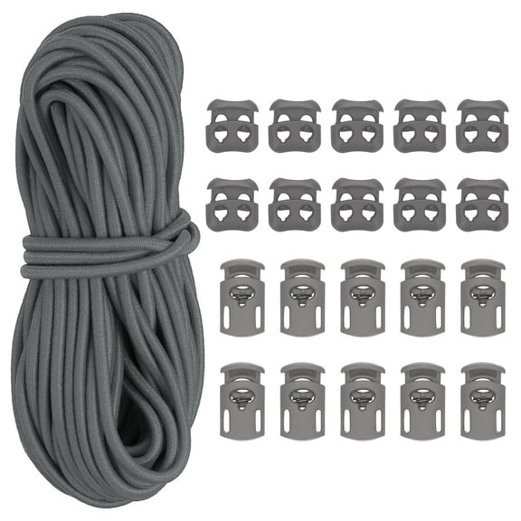 16 Yard Elastic Bungee Cord & Single Hole Cord Lock & Double Hole Spring Toggle Stopper, Dark Gray 12 Pack