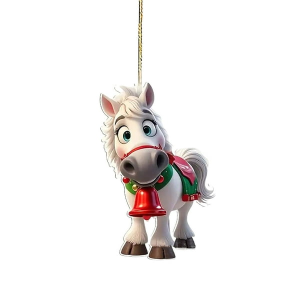Lindo colgante plano navideño de acrílico con ponis y sombrero de mago | Adorno para árbol de Navidad | Decoración para ventanas y mesas | Regalo festivo para familiares y amigos