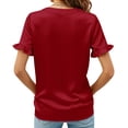 thumbnail image 5 of ClodeEU Women's Summer Satin Blouses ,Casual Ruffle Short Sleeve V Neck Business Work Cute Tops Red,Womens Plus XL, 5 of 8