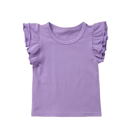 

Infant Baby Girl Pure Color Cotton Fly Sleeves Tops Ruffles Outfits Sunsuit T-Shirts Clothes