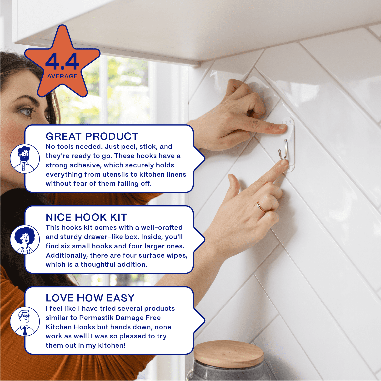 Permastik Damage Free Kitchen Hooks Bulk pack – 10 Small and 5 Medium Adhesive Hooks