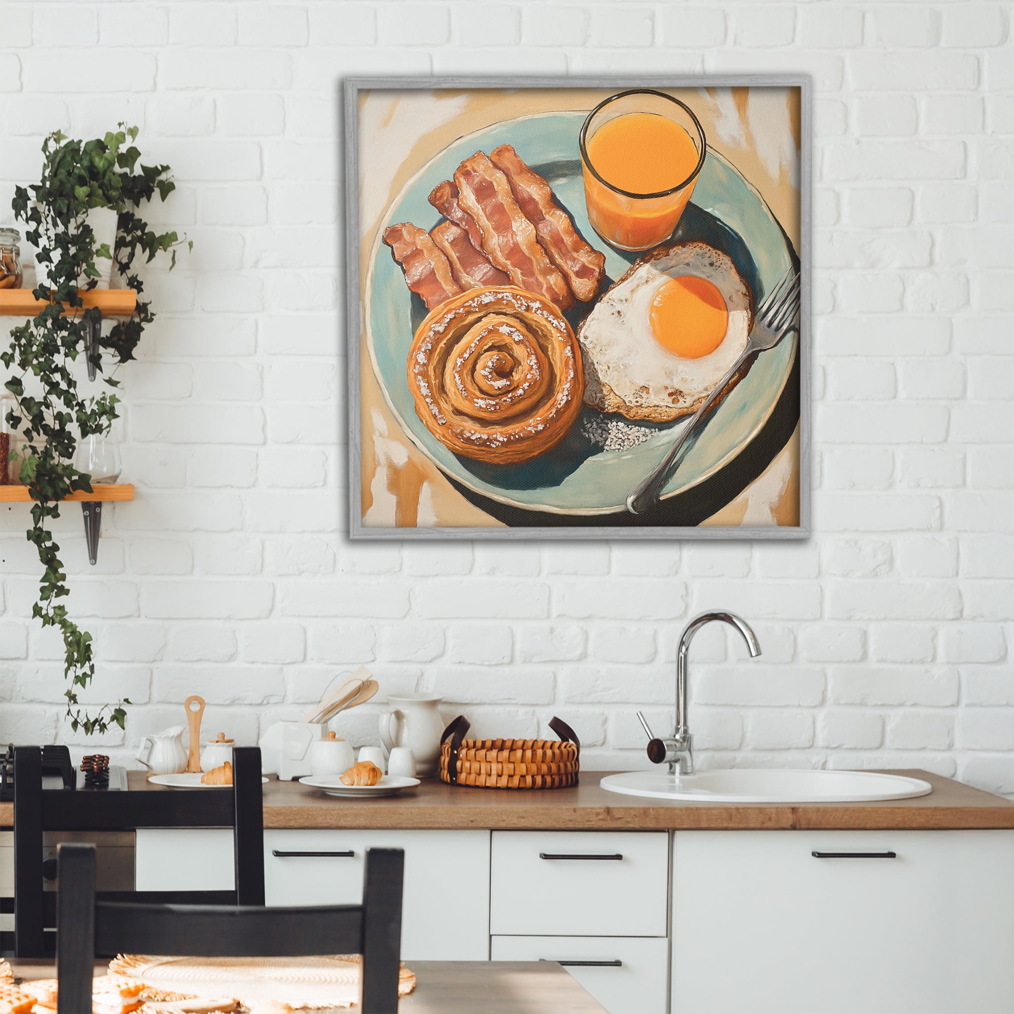 Stupell Industries Cinnamon Roll Breakfast Gray Framed Giclee Art, design by Tina LeCour
