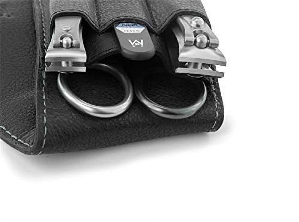 GERMANIKURE 4pc Manicure Set - Handmade in Solingen Germany, FINOX High Carbon Stainless Steel: Nail clippers, SELF SHARPENING combination scissors, Czech Glass Nail file in Leather Case