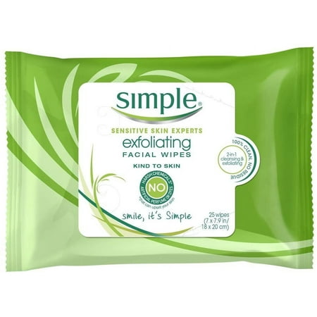 4 Pack, Simple Exfoliating Makeup Remover Wipes, with Vitamin E Oil to Moisturize Skin, 25 ct
