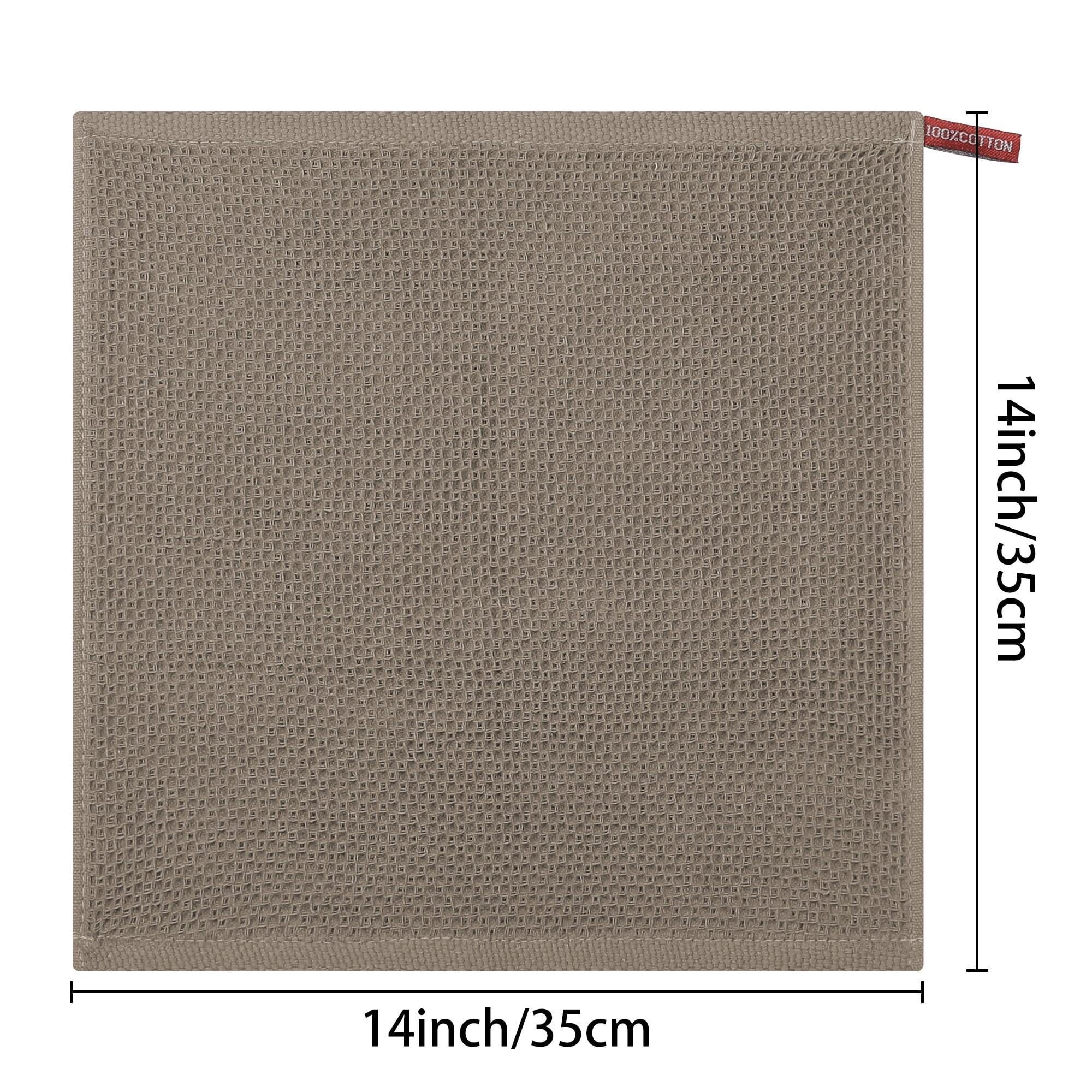 Unique Bargains Cotton Double-Sided Waffle Weave Absorbent Kitchen Dish Towels 14"x14" Brown