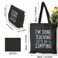 thumbnail image 3 of JEUXUS I'm Done Teaching Let's Go Camping Funny Camper Teacher 2 Pcs Canvas Tote Bags Cute Aesthetic Tote Bags with Zipper Party Supplies Black, 3 of 8