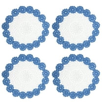 Fabric Coasters, 4pack 8" - Cotton Woven Crochet Doilies, Lace Embroidery Cup Mat with Floral Pattern (Blue)