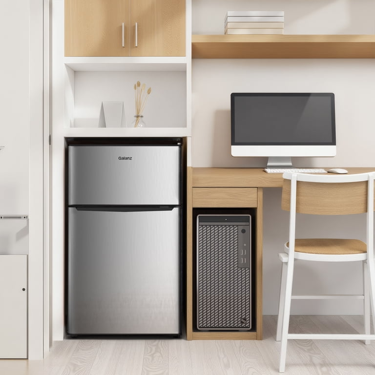 Galanz 3.1 Cu ft Mini Fridge with Freezer, Stainless for Dorm