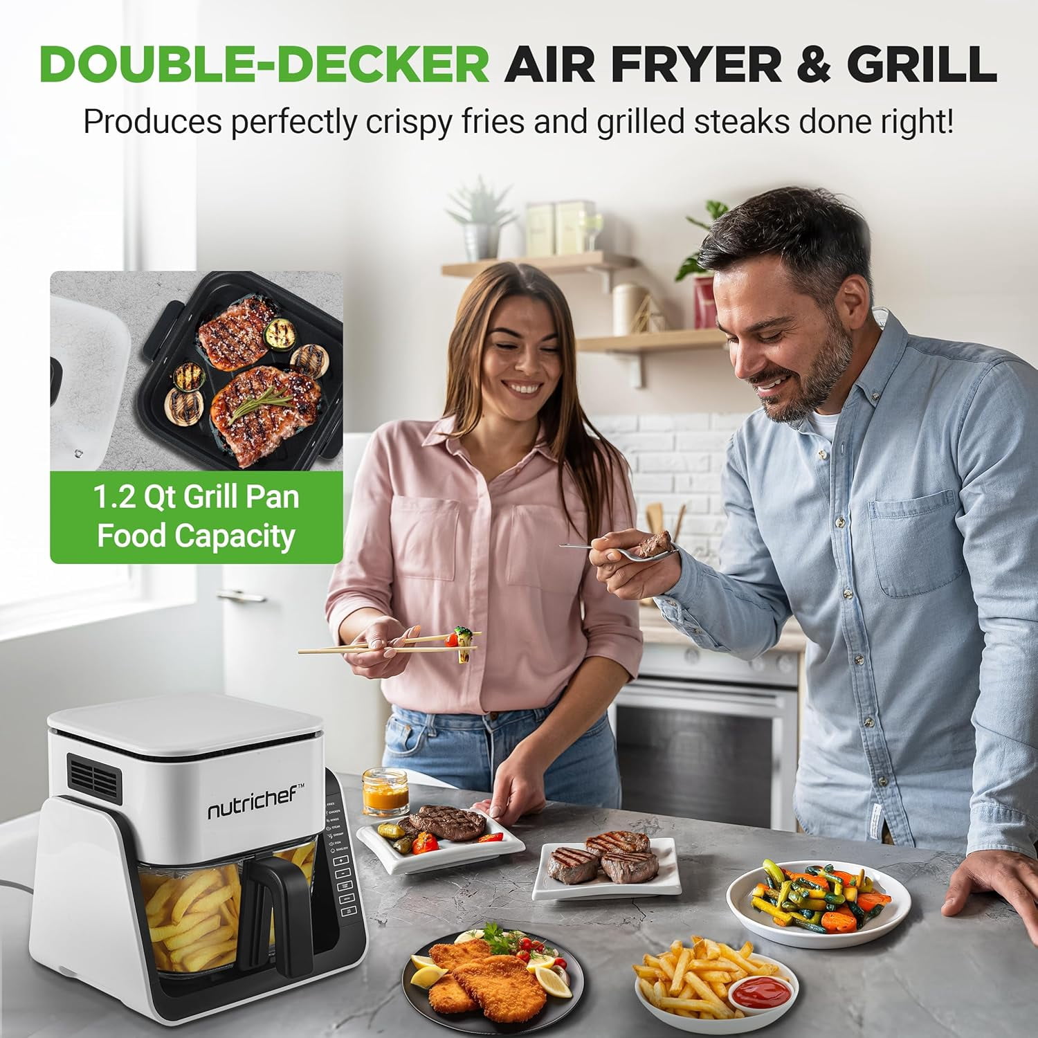 1500W Electric Air Fryer & Grill with 4L Glass Pot, 7-in-1 Functions, Large Digital Control Panel