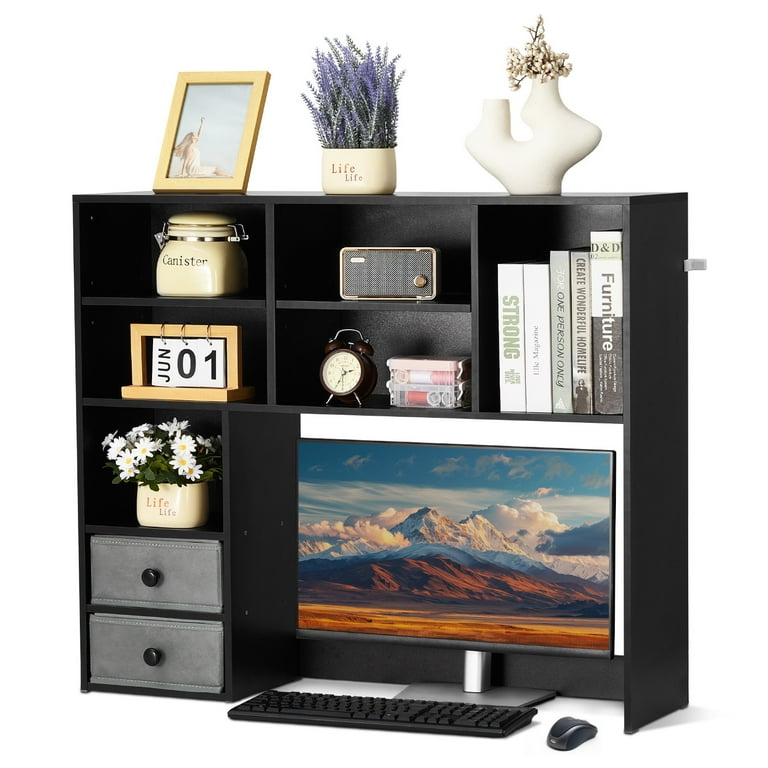 Kffkff Tabletop Bookcase Hutch, Tri-Level Organizer photo 4