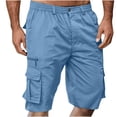 thumbnail image 2 of Resicozy Cargo Shorts Men Baggy Casual Summer Knee Length Bermuda Short Elastic Waist Big and Tall Multi Pockets Hiking Pants Sky Blue 2XL, 2 of 7