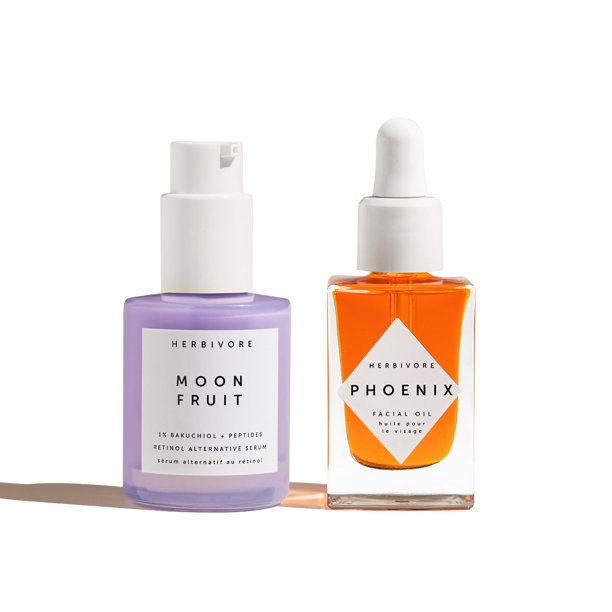 Régimen HERBIVORE para combatir las arrugas - MOON FRUIT 1% Bakuchiol y suero de péptidos + aceite facial antienvejecimiento de rosa mosqueta PHOENIX - para una piel más suave y juvenil A base de plan