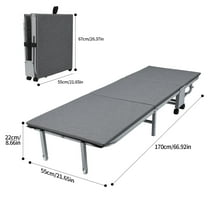 Fogcroll Glamping Cot with Sleeping Pad Foldable Bed Portable Bed, 3-Fold Guest Bed, Folding Metal Cot with Thick Mattress Pad, Lounge Chair Sleeping Cot (Grey)