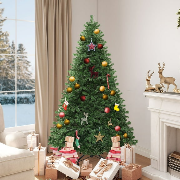 ModFusion Green Artificial Christmas Tree, 1346 Branch Tips, Hinged Tree with Foldable Metal Base, No Lights, 7.5 ft