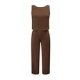 thumbnail image 2 of GILIGEGE Linen Sets for Women 2 Piece Summer Women Suit Fashion Comfortable Vest and Long Pants Solid Color Top Set Suit Wide Leg Pants Tracksuit Lounge Matching Sets Brown L, 2 of 8