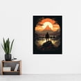 thumbnail image 2 of Samurai Master Looking at Sunset Horizon Dramatic Painting Black Orange Cherry Blossoms Flowers and Pine Trees in Japanese Mountain Lake Landscape Extra Large XL Wall Art Poster Print, 2 of 3