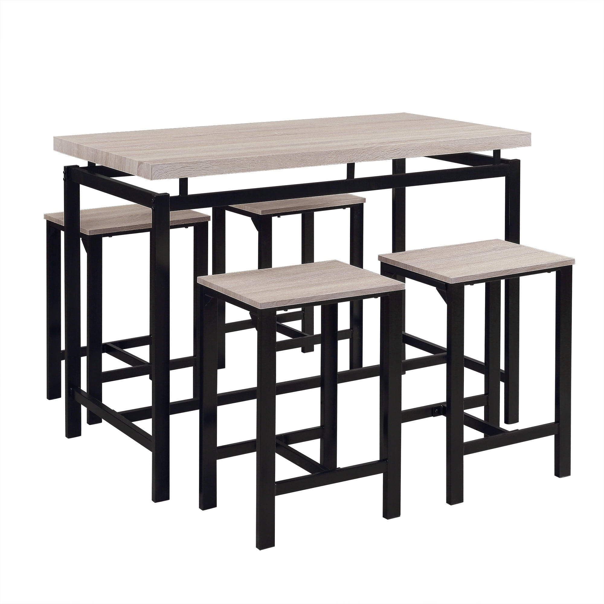 Kepooman 5 Piece Dining Table Set, Modern Counter Height Bar table with 4 Chairs - Beige Kepooman 5 Piece Dining Table Set, Modern Counter Height Bar table with 4 Chairs - Beige