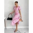 thumbnail image 6 of Pink And White Striped V-Neck Petal Sleeve Midi Dress For Women, 6 of 7