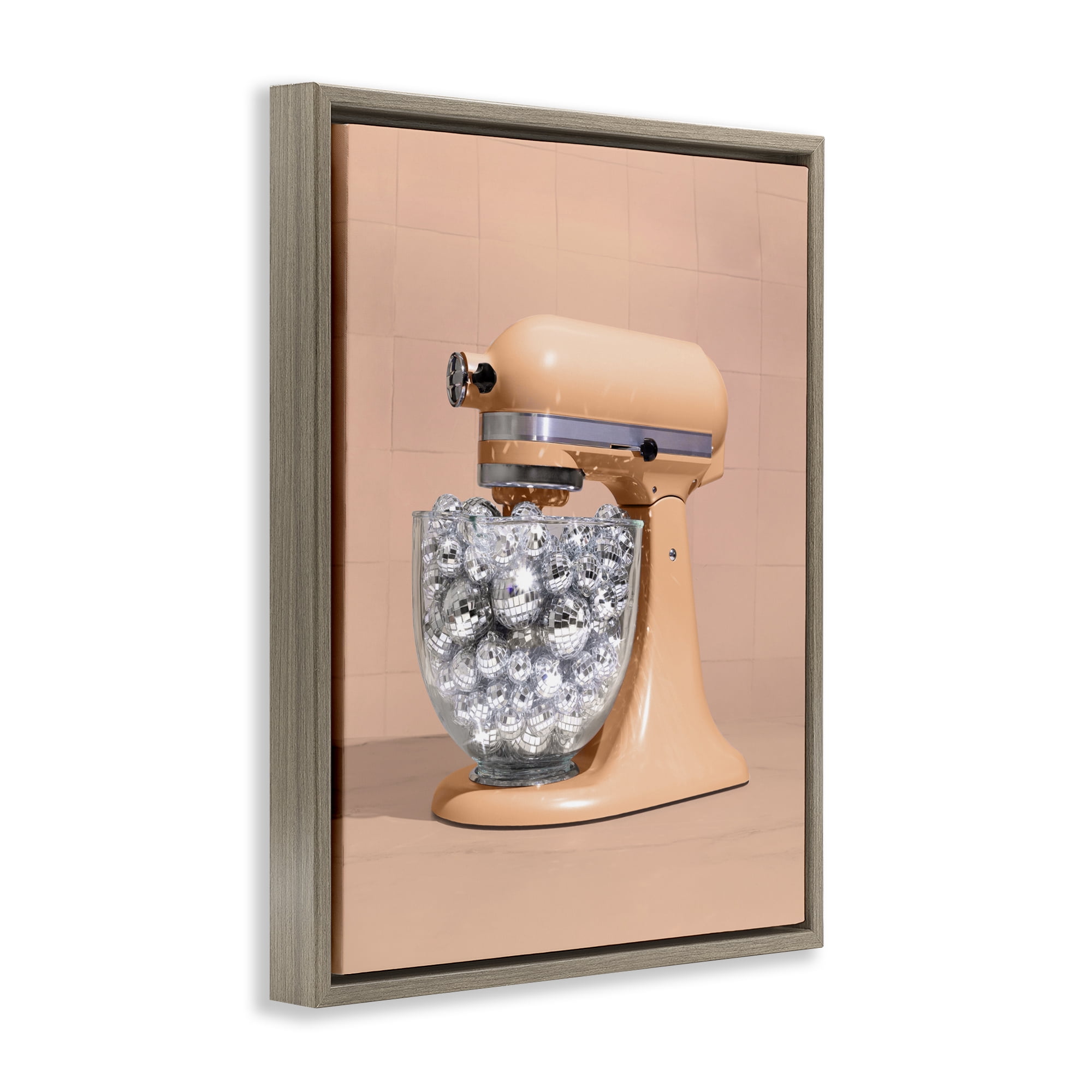 Stupell Industries Disco Kitchen Mixer over Orange Brown Framed Floater Canvas Wall Art, design by LISH Creative