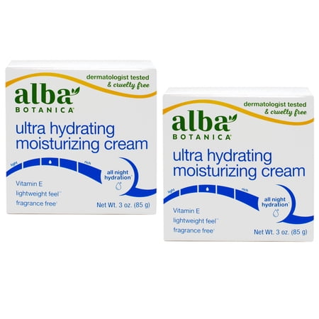 Alba Botanica Ultra Hydrating Moisturizing Cream, with Vitamin E, Fragrance Free, 3 Oz - 2 Pack