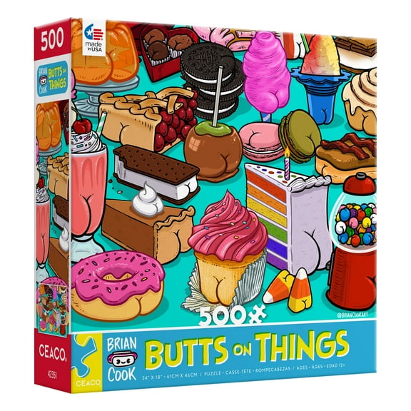 Ceaco - Brian Cook Butts on Things - Sweet Cheeks - 500 Piece Interlocking Jigsaw Puzzle