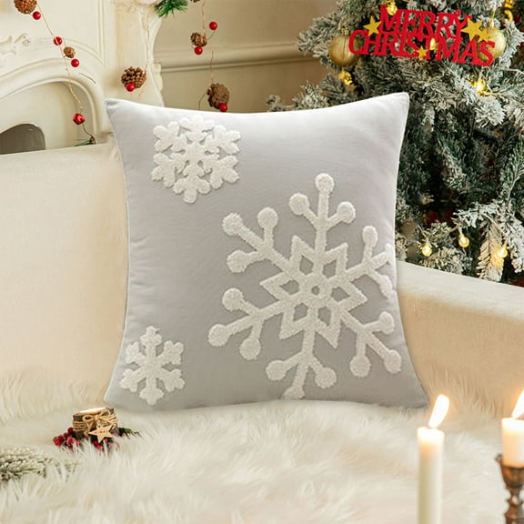 Cagogo under $5 Embroidered Christmas Pillow, Christmas Throw Pillowcase 45x45cm, Snowflake Embroidery Sofa Cushion Cover, Festive Holiday Decorative Pillow Case, Living Room Christmas Decor