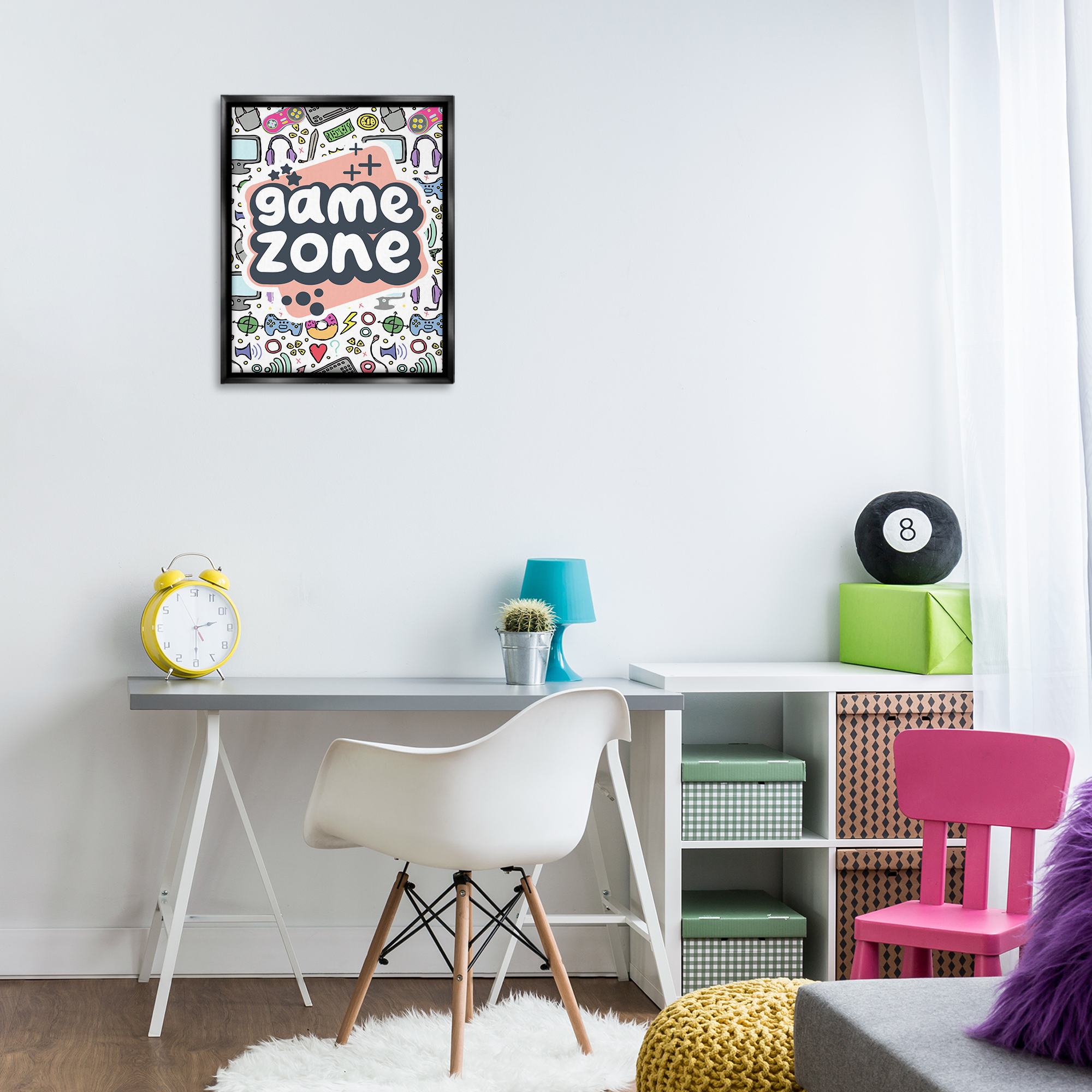Stupell Industries Peach Game Zone Entertainment Painting Black Floater Framed Canvas Art Print Wall Art, 17 x 21