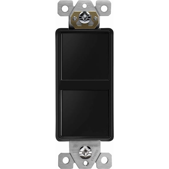 ENERLITES Double Paddle Rocker Decorator Switch, Gloss Finish, Ground terminal, Clamp-Type Wiring, Copper Wires Only, Single Pole, Residential/Commercial Grade, 15A 120-277VAC, 62834-BK, Black