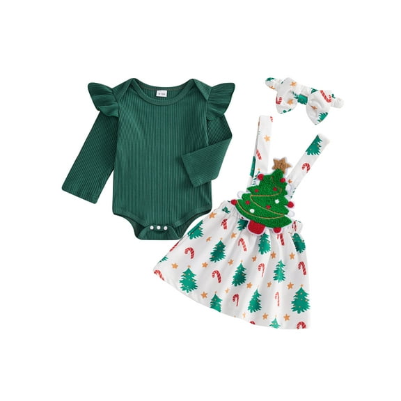 Newborn Baby Girl Christmas Outfits Ruffle Long Sleeve Romper Gingerbread Man Suspender Dress 3 6 9 12 18 Months Fall Winter Clothes