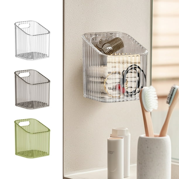 Organizador de duchas de baño montado en la pared | Estantería adhesiva de plástico transparente para cepillos de dientes, artículos de aseo, cosméticos | Caja colgante que ahorra espacio | Blanco