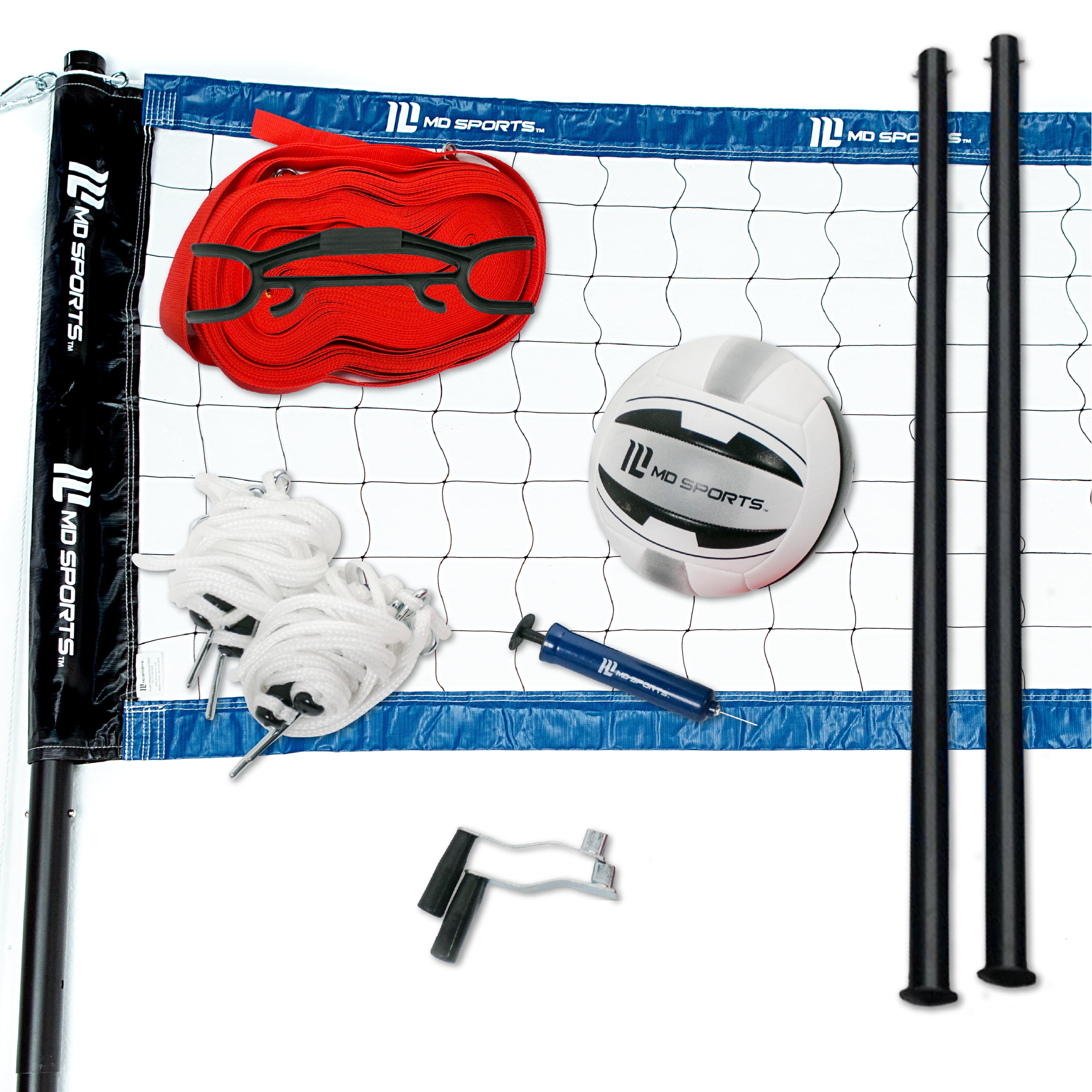 Park & Sun Spiker Sport Steel Orange Portable Outdoor Volleyball Net Set w/ Bag 