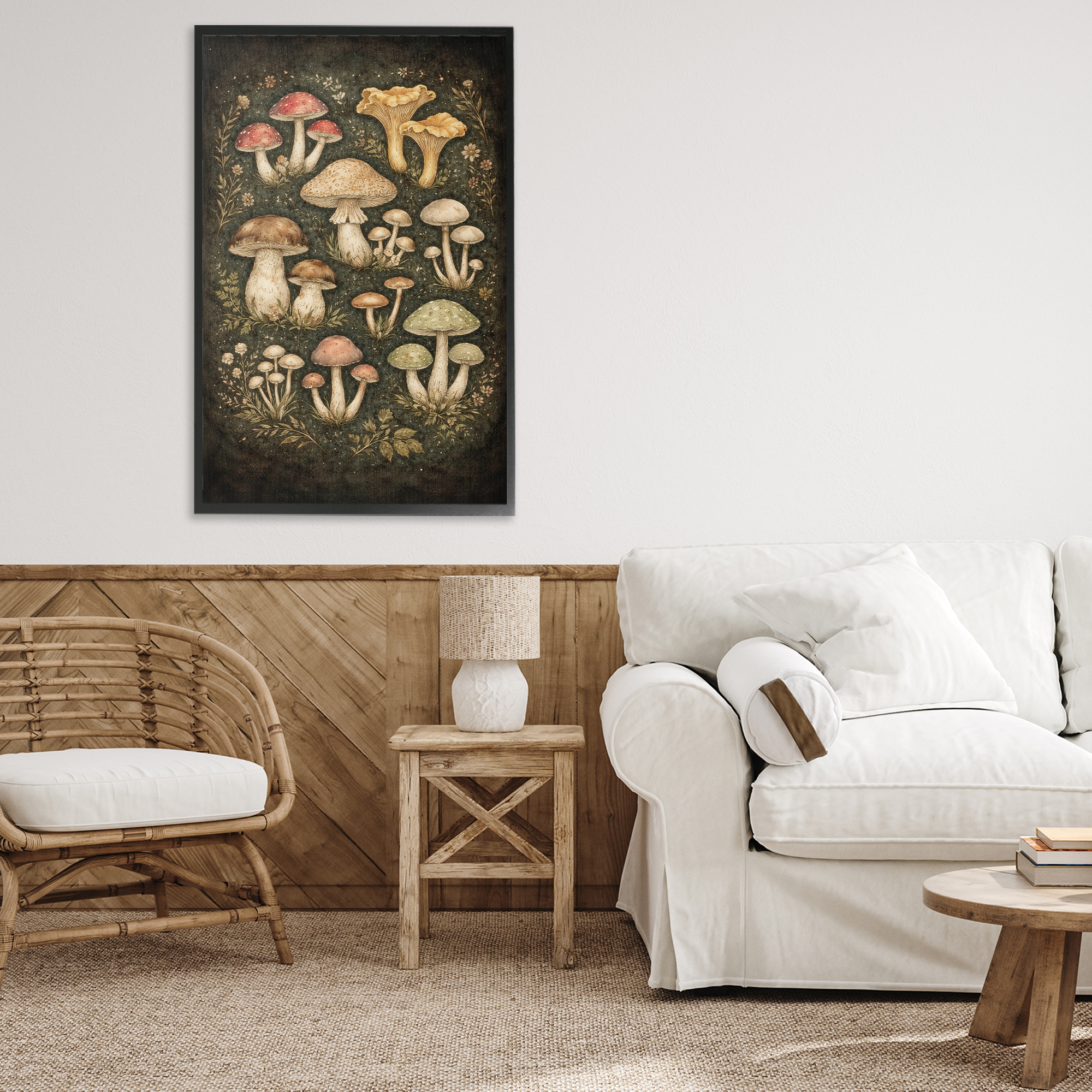 Stupell Industries Organic Sprouting Mushrooms Black Framed Giclee Art, design by Tom Crehan