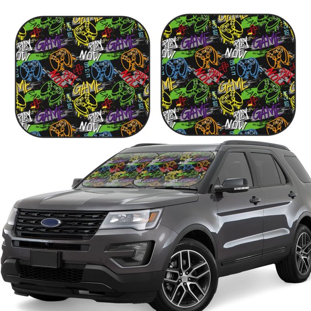 Saiise Game Joysticks for Foldable Car Sun Shades (2-Pack) Offer Sun Protection with an Easy-fold Design for Convenient Windshield Shading-Large