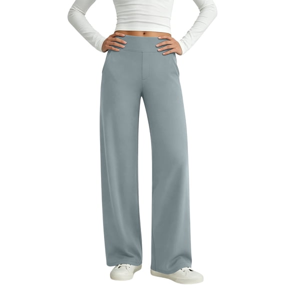 Womens Wide Leg Yoga Pants Elastic High Waisted Sweatpants with Pockets Active Casual Wear Gray S