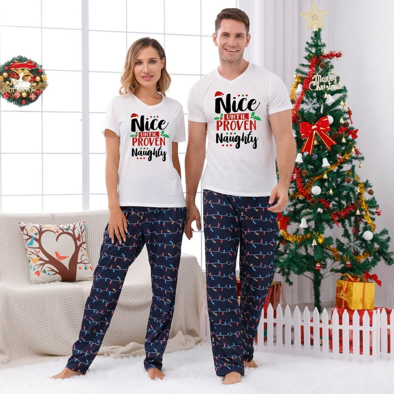 Short Sleeve Matching Christmas Pajamas Nice Or Naughty, Family