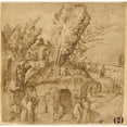 thumbnail image 2 of Lorenzo Costa 12x12 Gold Ornate Wood Frame and Double Matted Museum Art Print Titled - A Thebaid; Monks and Hermits in a Landscape (1505), 2 of 4