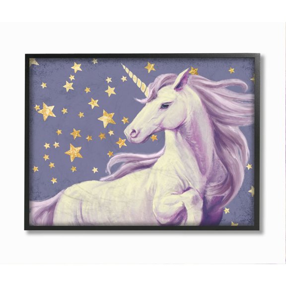 Stupell Industries Purple Unicorn in Starry Night Sky Space Fantasy Framed Wall Art Design by Ziwei Li, 16" x 20", Black Framed
