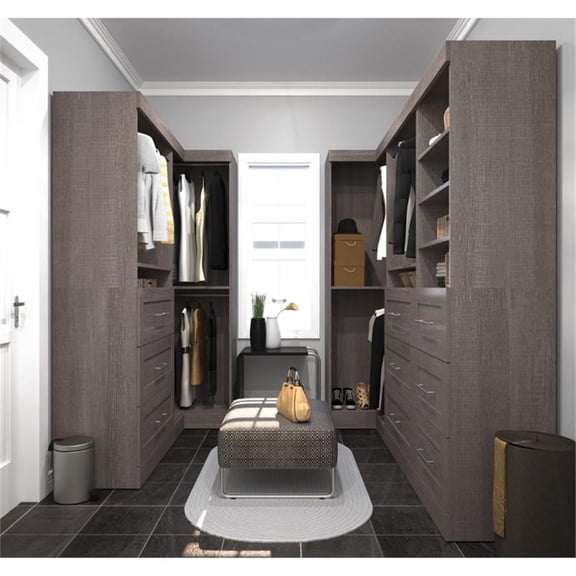 Bestar Pur 161W Walk-In Closet Organizer System in Bark Gray - Engineered Wood