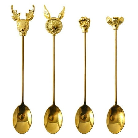 

Promotions! Long Handle Stirring Sticks Stainless Steel Gold Plated Dessert Coffee Spoons Fruit Fork Cake Ice Cream Soup Kitchen Bar Tools