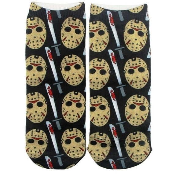 Classic Horror Movie Jason Mask and Knife Ankle Socks