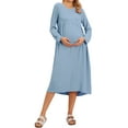 thumbnail image 2 of INSPIRE CHIC Women's Maternity Nursing Breastfeeding Dress Zip Front Tiered Long Sleeve Round Neck Pleated Midi Maternity Pregnancy Dress S Blue, 2 of 6